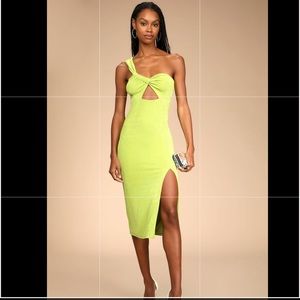 Lulus Becoming Bold Lime Green Cutout One-Shoulder Midi Dress
